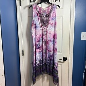 World Unity Purple and Pink Sleeveless Shark Bite Hem Dress 2X